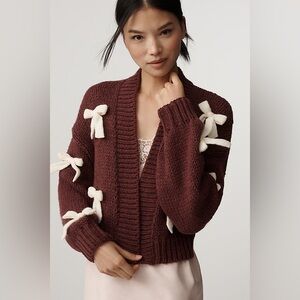 Anthropologie The Alicia 3D Bow Crop Cardigan Sweater by Maeve One Size
